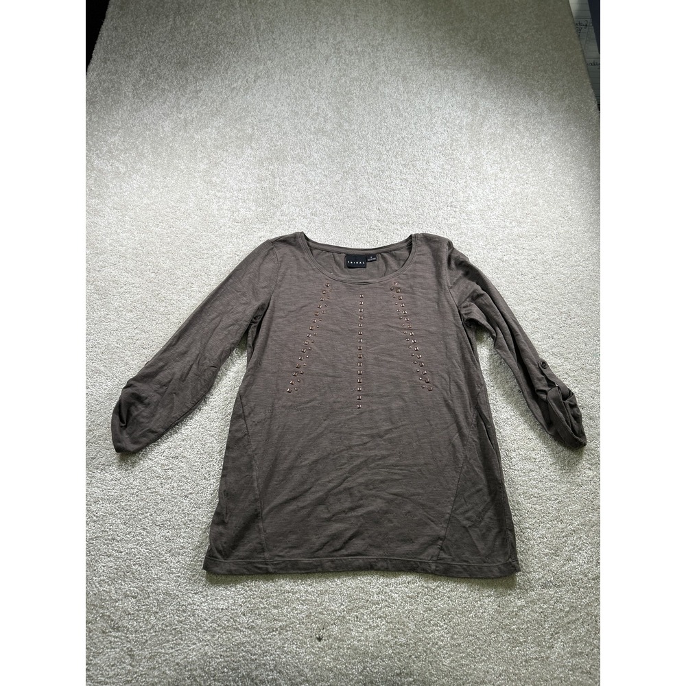 Tribal Shirt Womens Medium Brown Long Sleeve Studded Pullover Modal Blend Casual